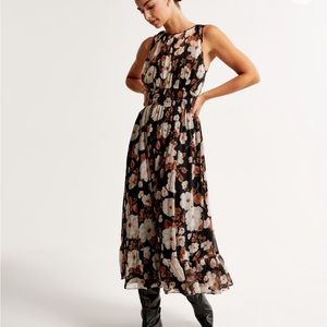 Abercrombie Easy High-Neck Midi Dress Black Floral